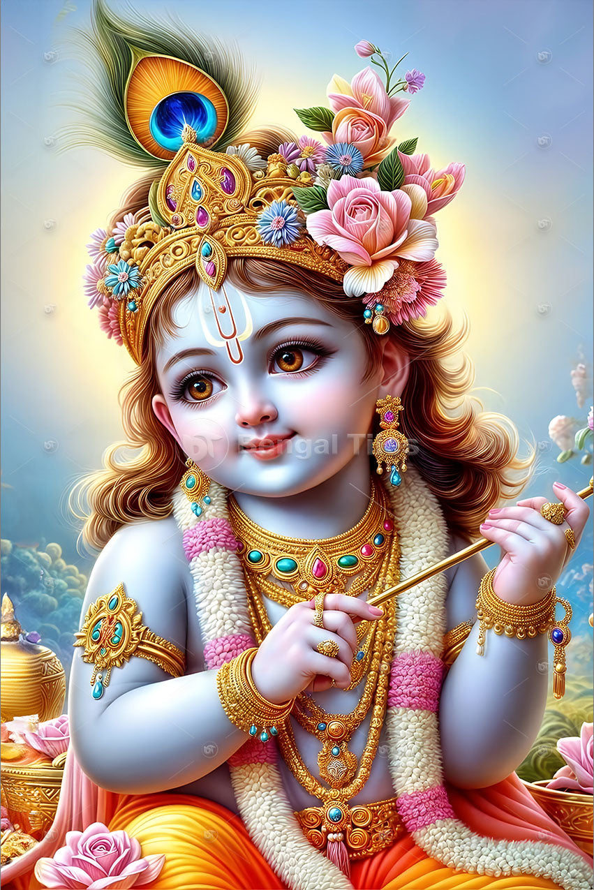 Divine Melody Shri Krishna Premium Wall Art - 12057