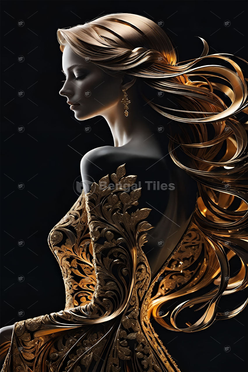 Golden Grace Elegant Lady Digital Wall Art - 12065