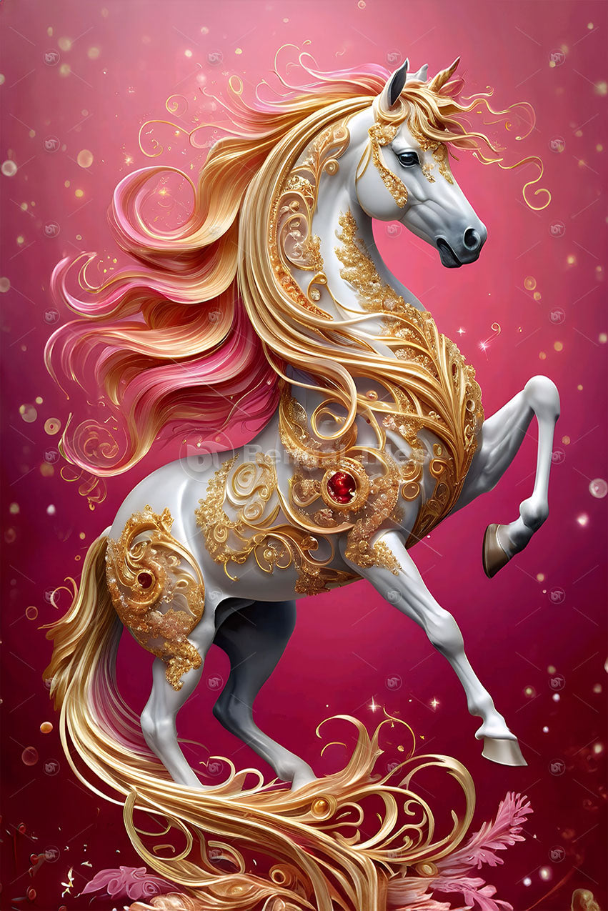 Elegant White & Golden Horse wall Decor - 13016