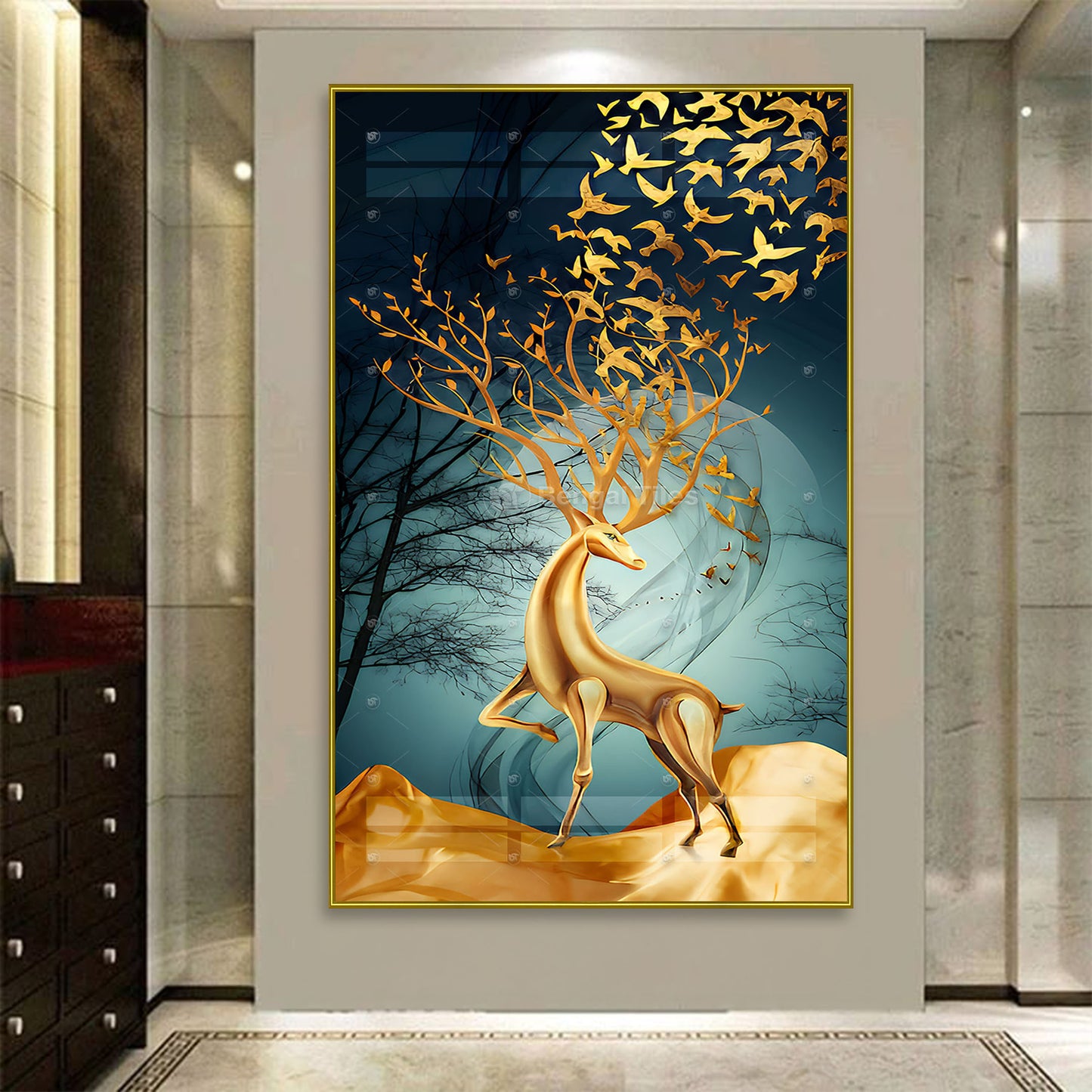 Majestic Golden Deer 3D Wall Art - 13023