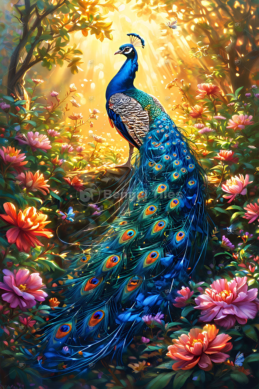 Elegant 3D Peacock Digital Wall Art - 13024