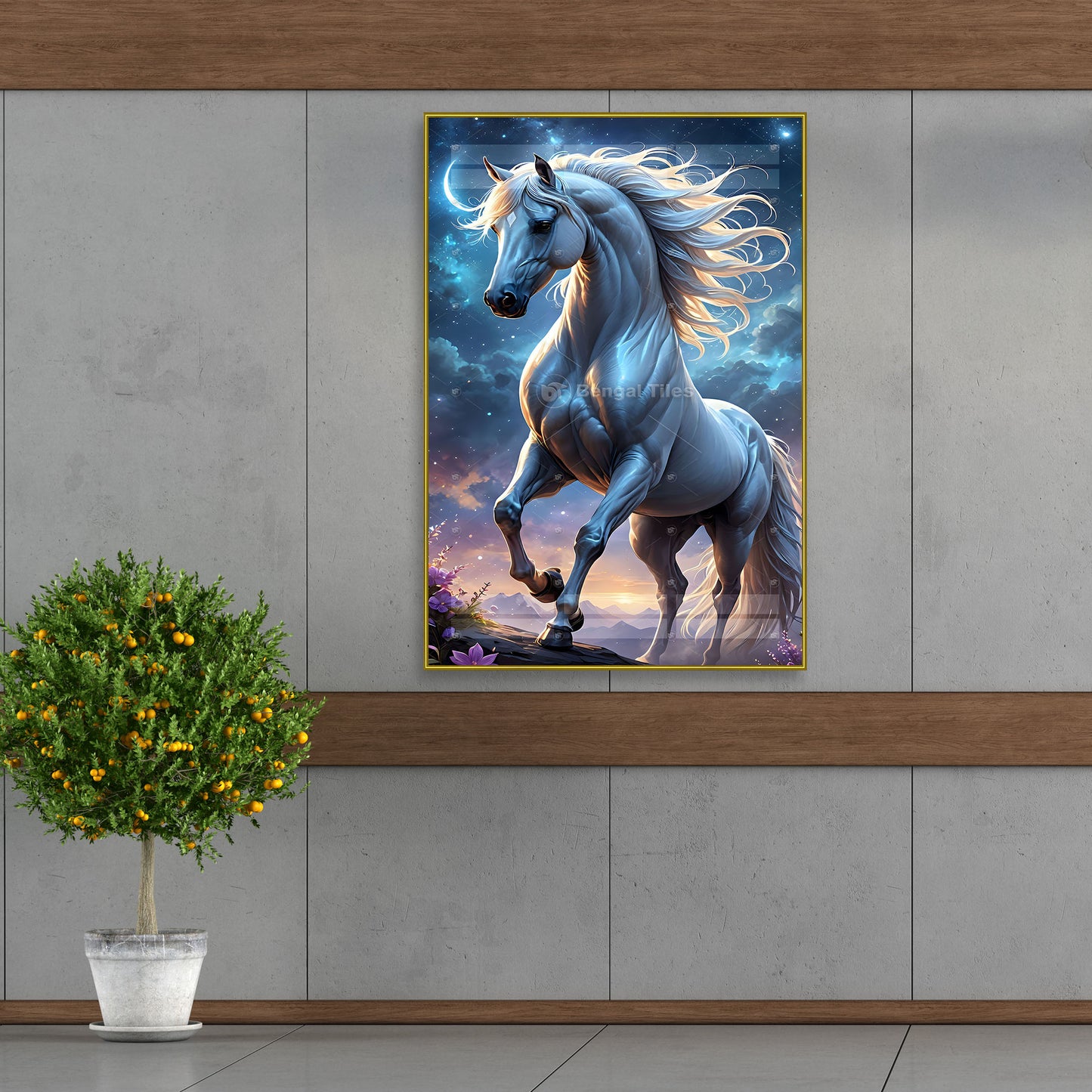Glossy White Horse Premium Digital Wall Decor - 13031