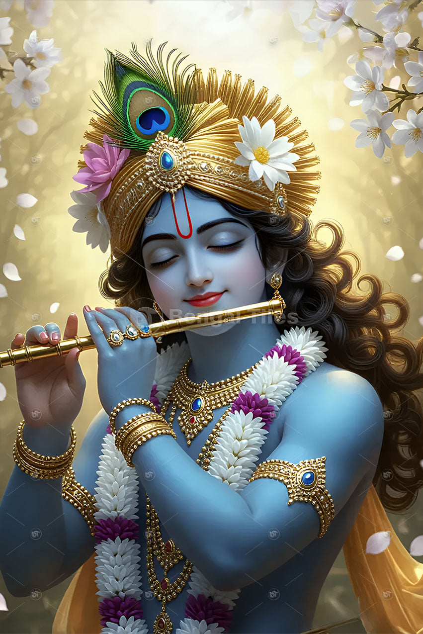 Shri Krishna Divine Wall Art Luxurious Spiritual Decor - 13045