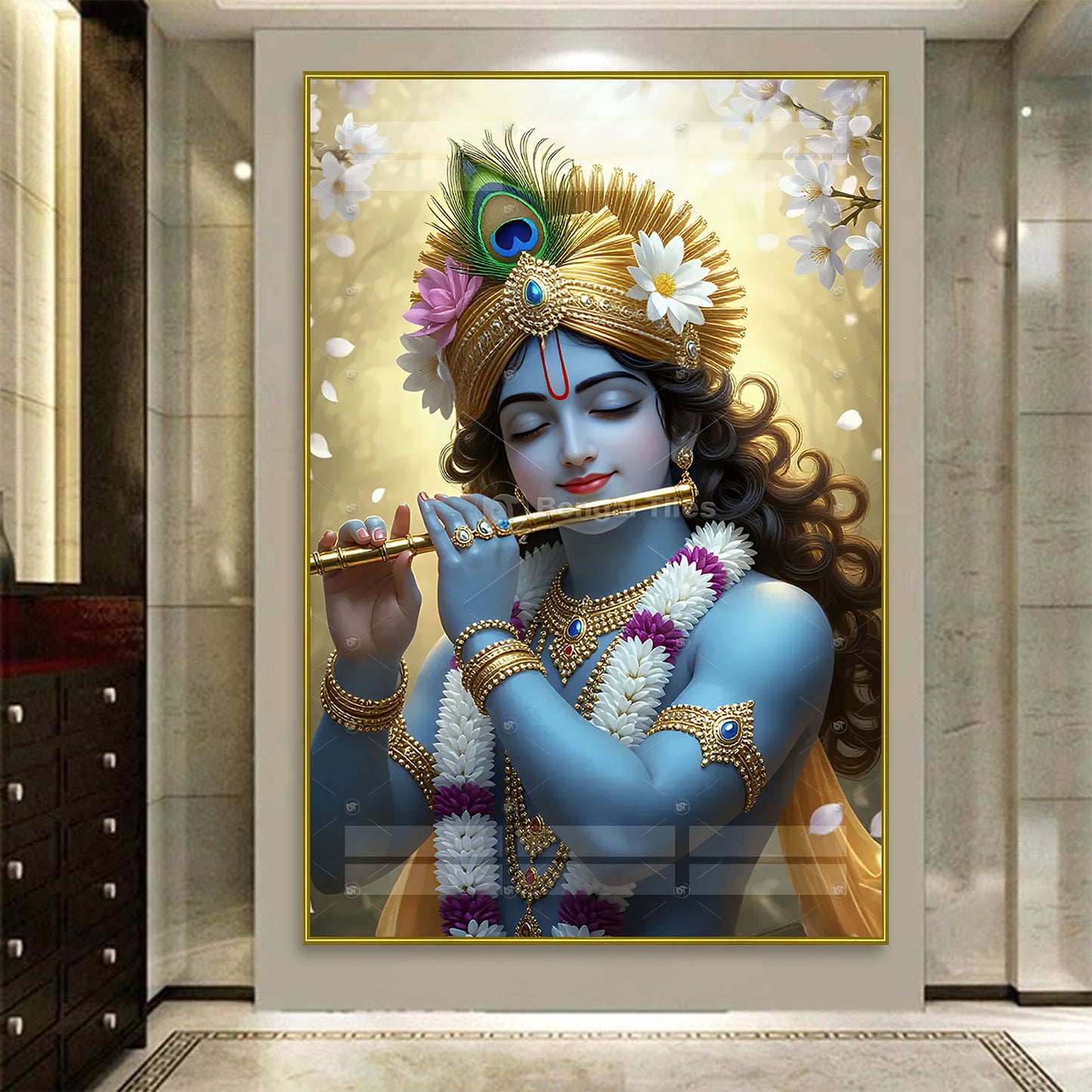 Shri Krishna Divine Wall Art Luxurious Spiritual Decor - 13045