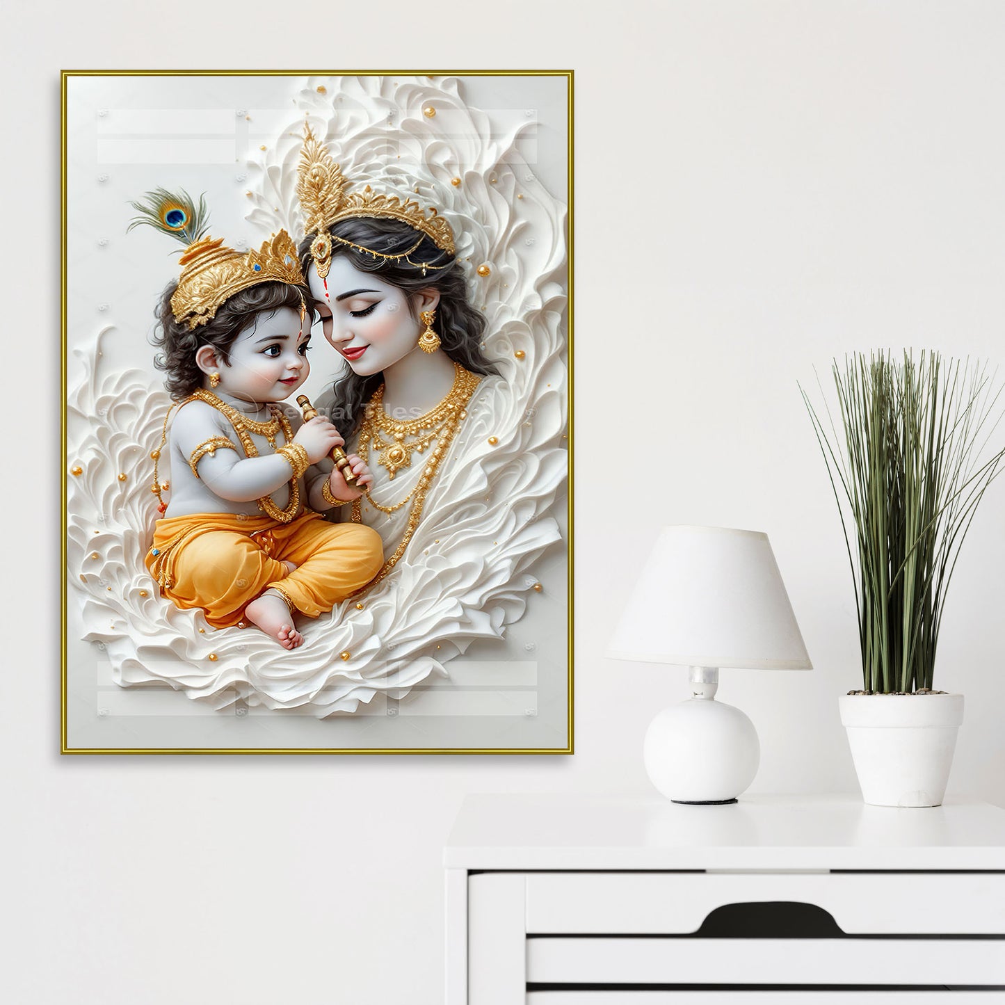 Divine Bond Shri Krishna With Yashoda Premium Spiritual Art - 13051