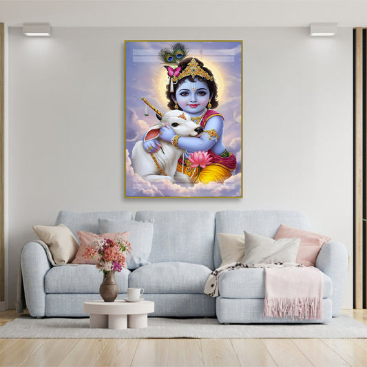 Krishna's Grace – Spiritual Wall Decor with Loving Animal Bond - 13058