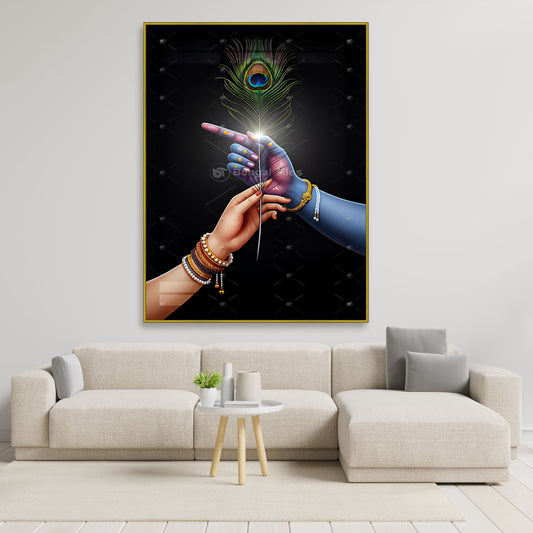 Eternal Love Radha Krishna With Peacock Feather Spiritual Wall Art - 13059