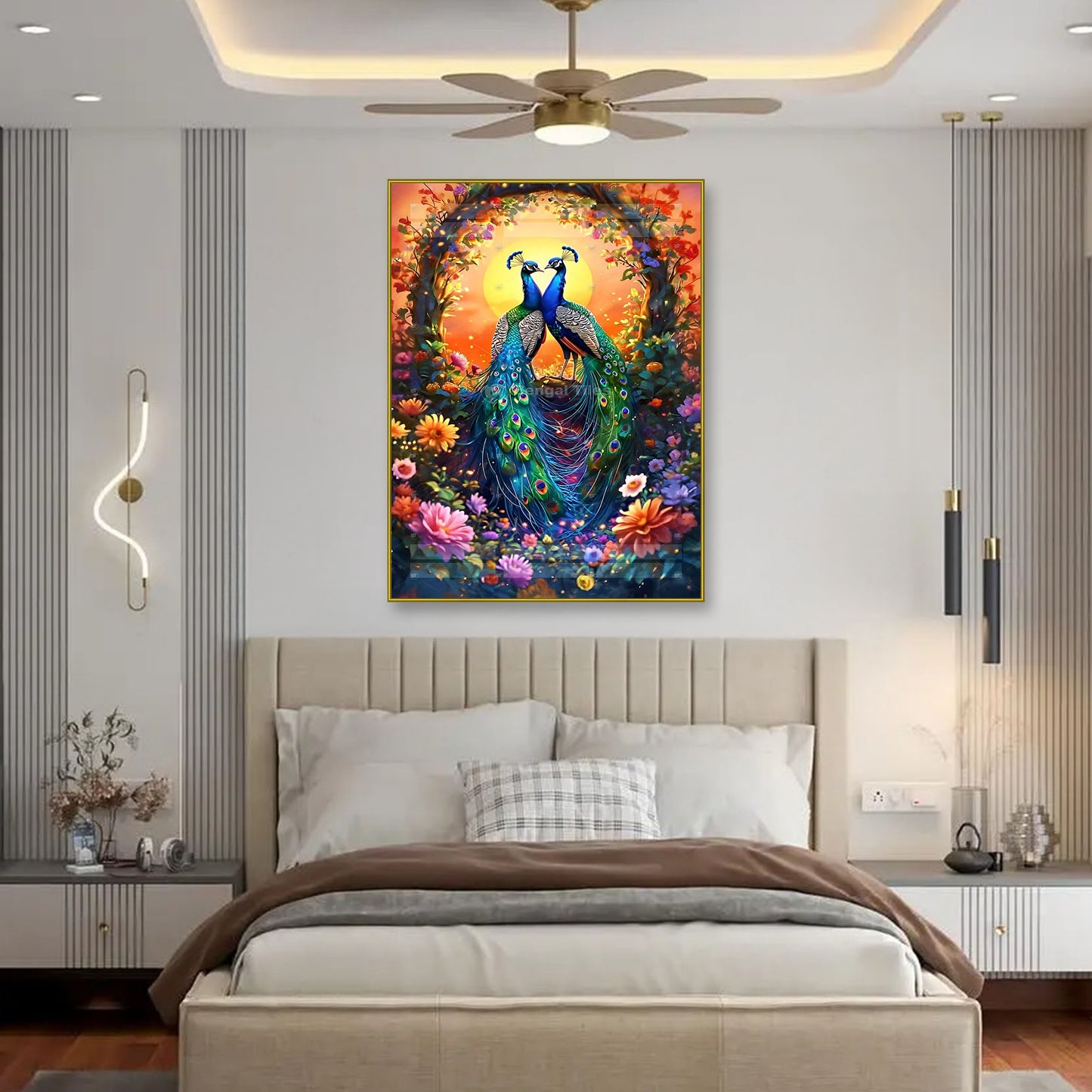 Love in Bloom Glossy Premium Wall Art Of Peacock United - 13065