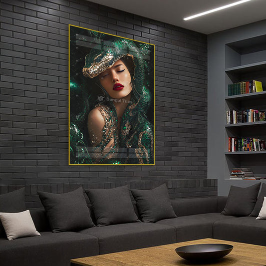 AI Elegant Lady And Green Snake Digital Wall Art - 13067