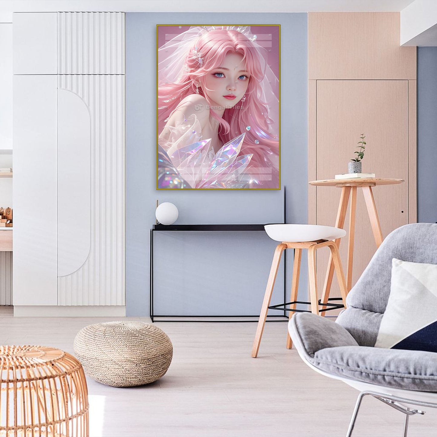 AI Pink Haired Beauty Digital Wall Art - 13068