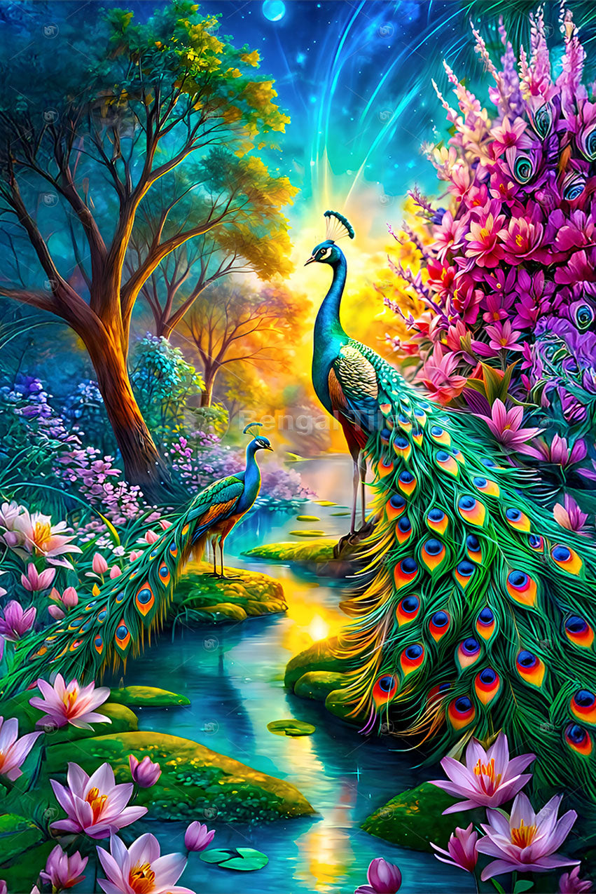 Colorful Peacock Duo Luxury Digital Wall Decor - 13081