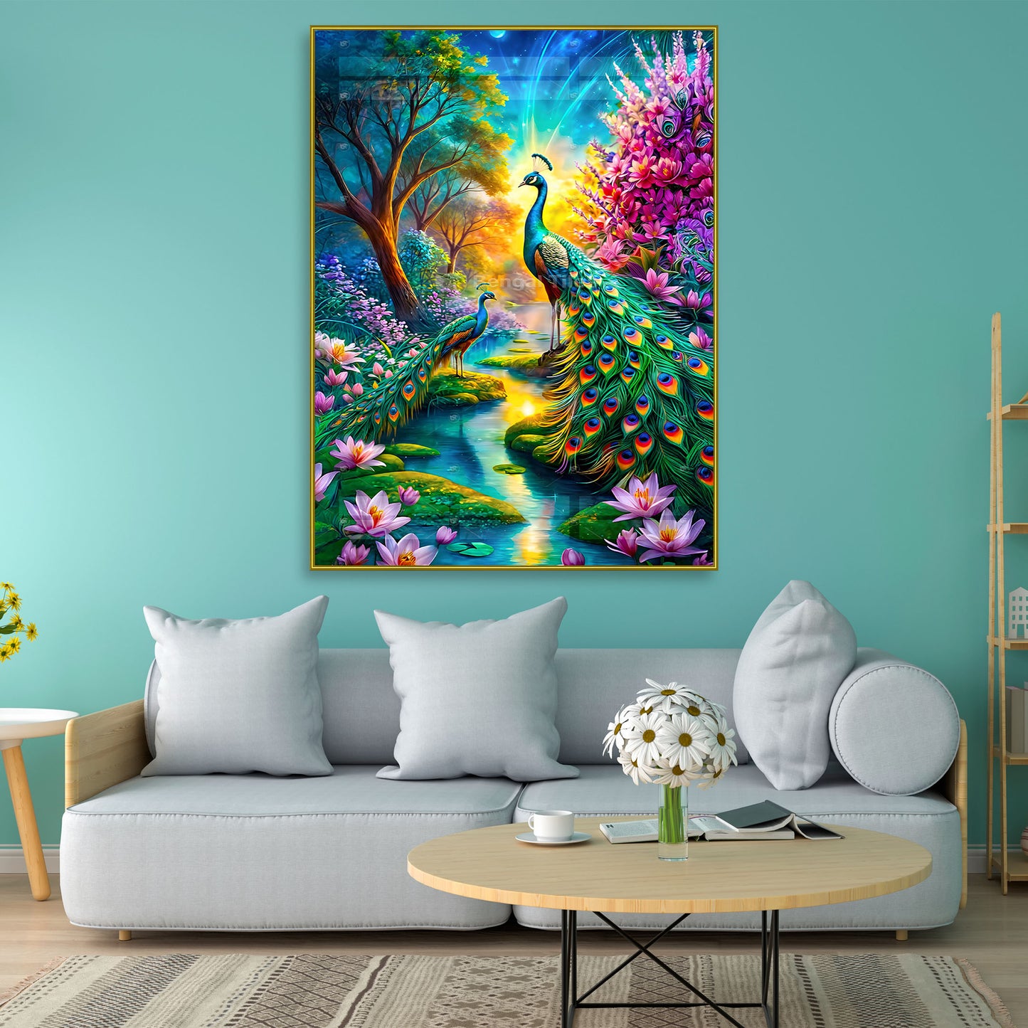 Colorful Peacock Duo Luxury Digital Wall Decor - 13081