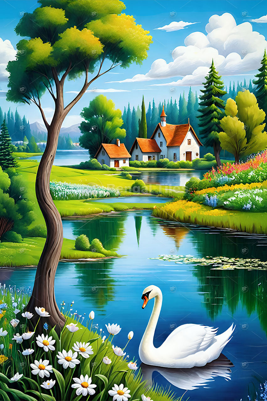Elegant swan In River Setting - High-Quality Nature Wall Art - 13085