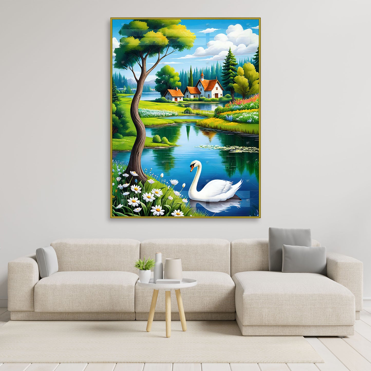 Elegant swan In River Setting - High-Quality Nature Wall Art - 13085