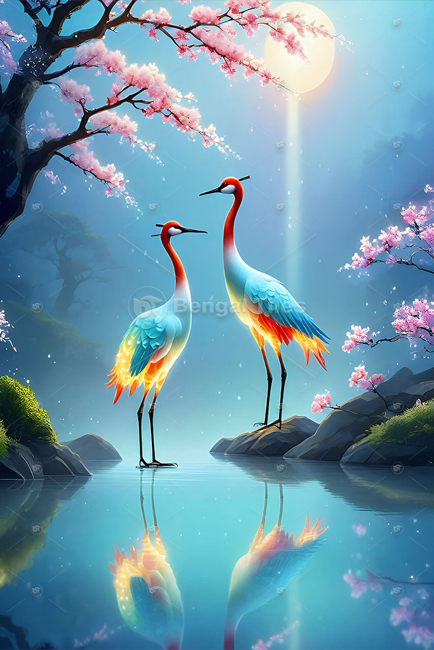 Oriental Elegance crane in Love Wall Decor - 13086