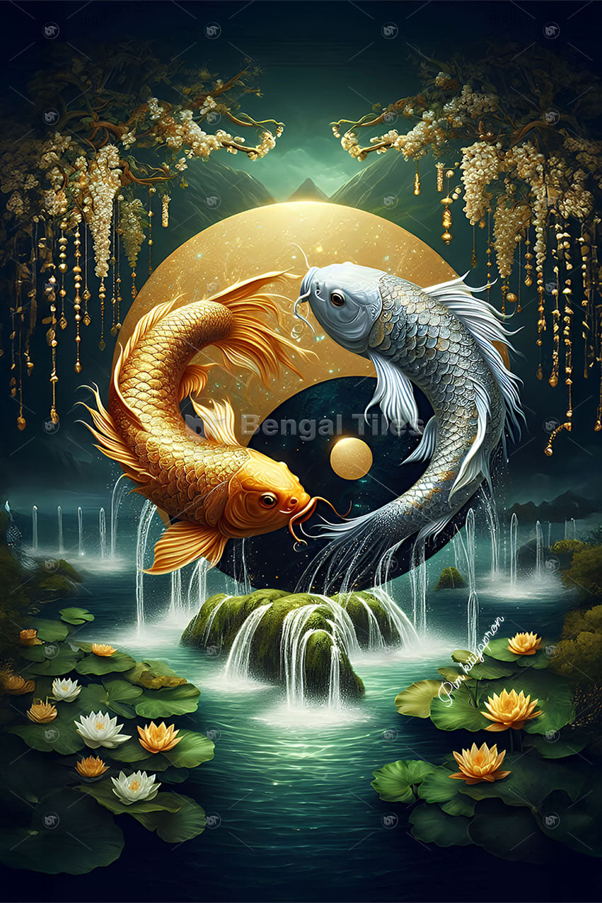 Luxury Depths Gold And Black Fish Digital Wall Accent - 13094