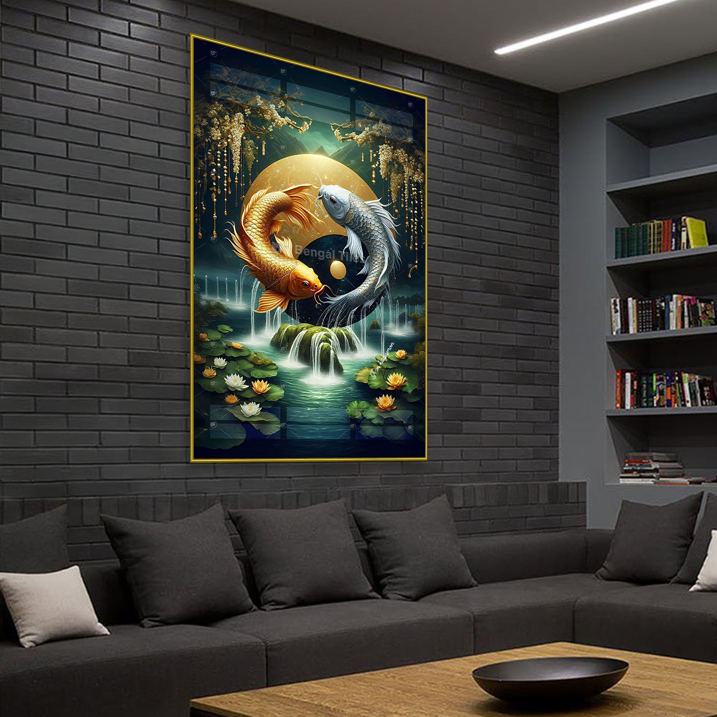 Luxury Depths Gold And Black Fish Digital Wall Accent - 13094