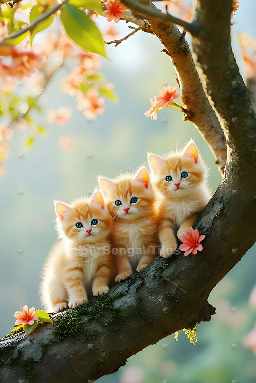 Three Playful Cats Elegant Digital Wall Decor - 13096