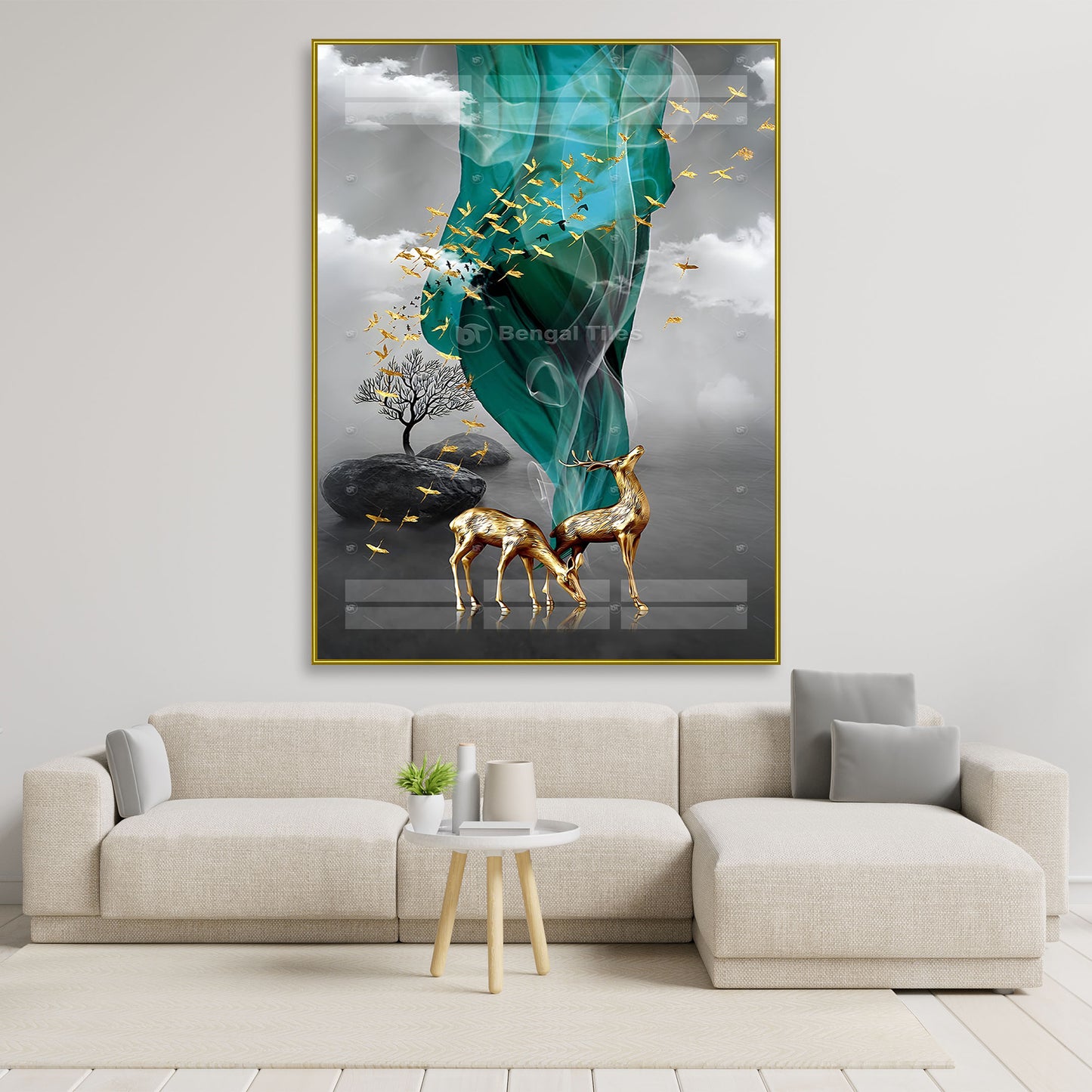 Luxurious Golden Deer set Digital Wall decor - 13097
