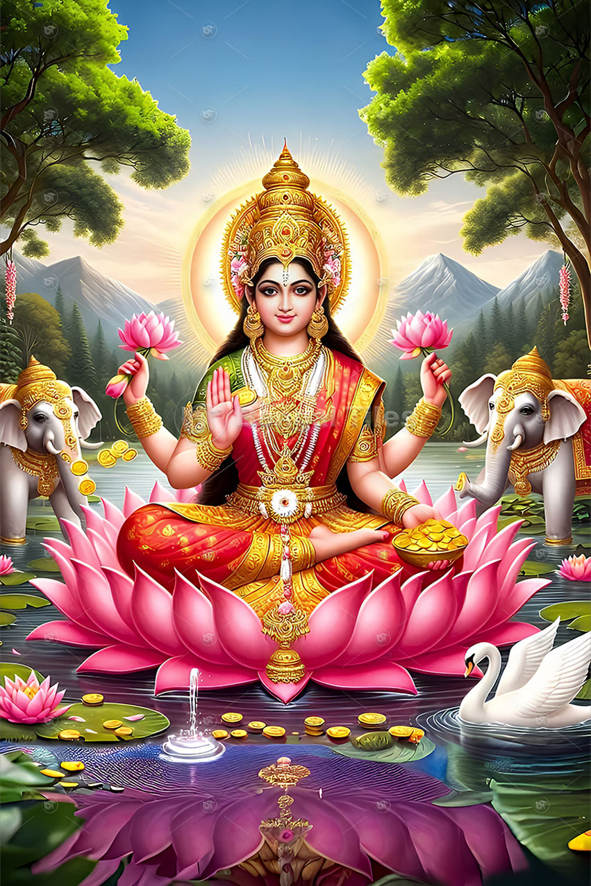 Divine Mahalaxmi Devi Premium 3D Wall Art - 13105