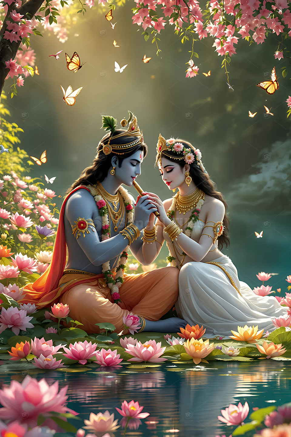 Radha-Krishna Eternal Blessings Premium Digital Art - 13129