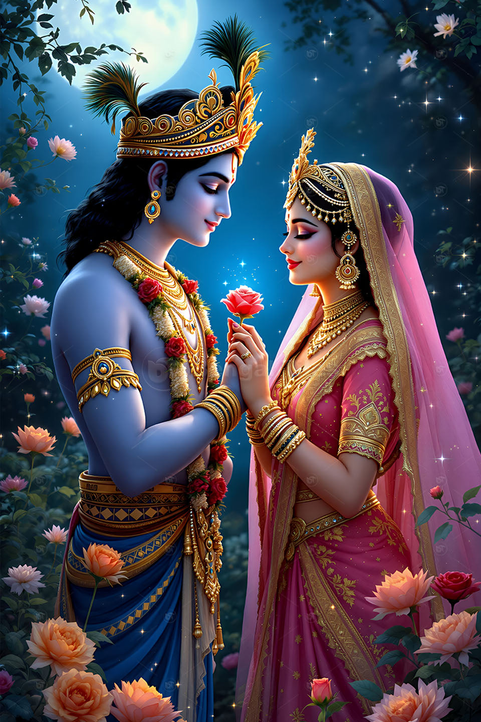 Eternal Love Radha-Krishna 3D Premium Digital Wall Art - 13132