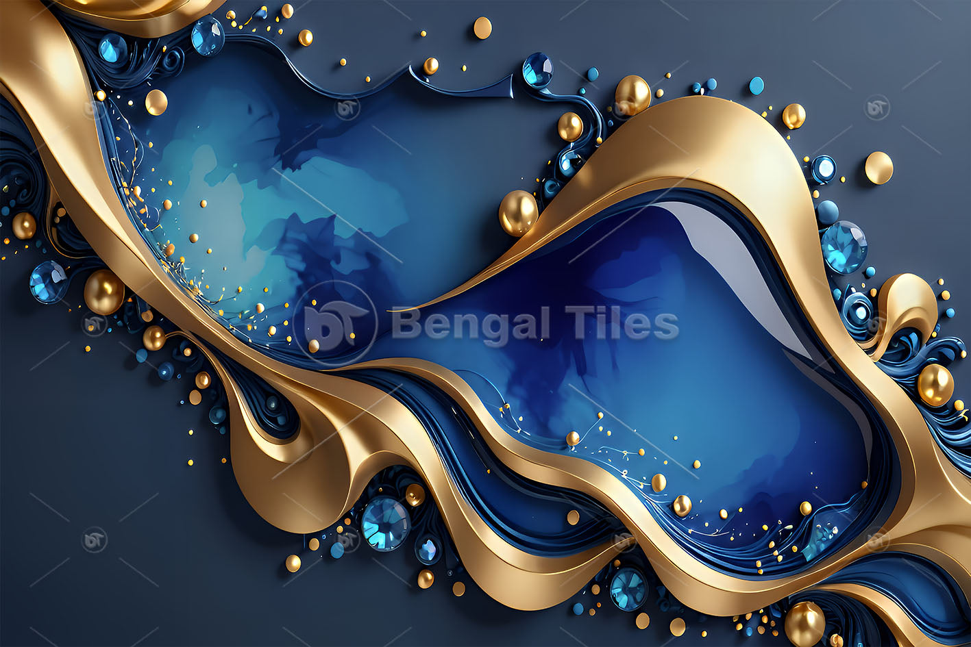 Luxury Blue & Golden Digital Wall Art - 13506