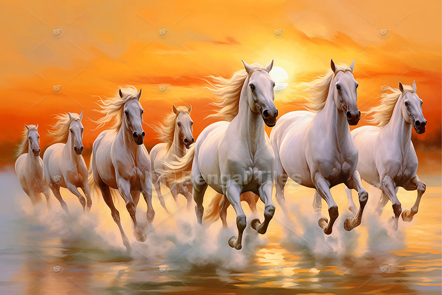 White Horses in Golden Light" luxury wall decor - 2229