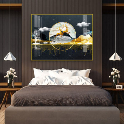 Premium Golden Deer Night Scene Wall Decor - 11001