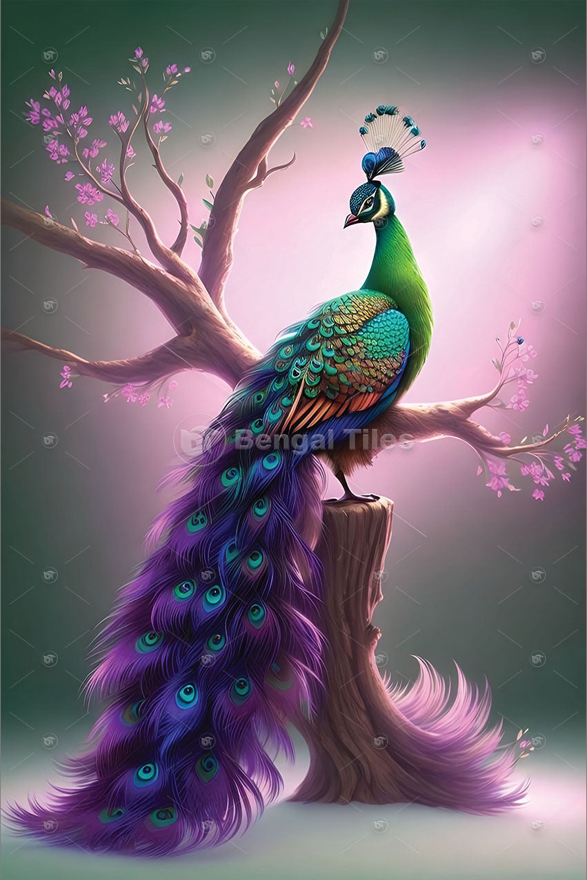 Colorful Purple Peacock Wall Art - 12012
