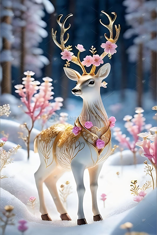 Serene White Deer in Nature Print Wall Decor - 12016