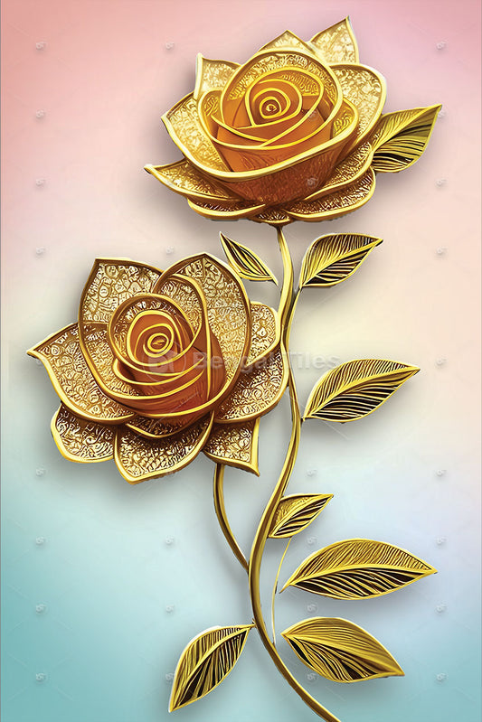 Elegant Gold Rose Wall Art  - 12036