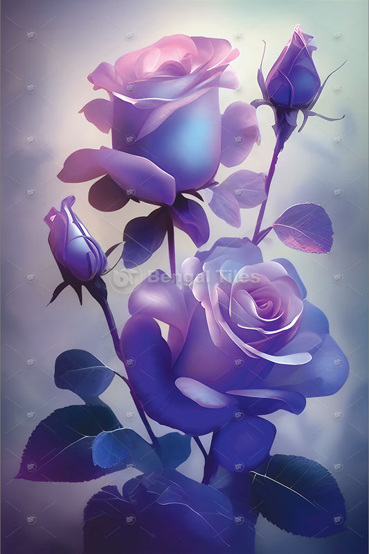 Luxe Lavender Rose Premium 3D Floral Digital Wall Art - 12039