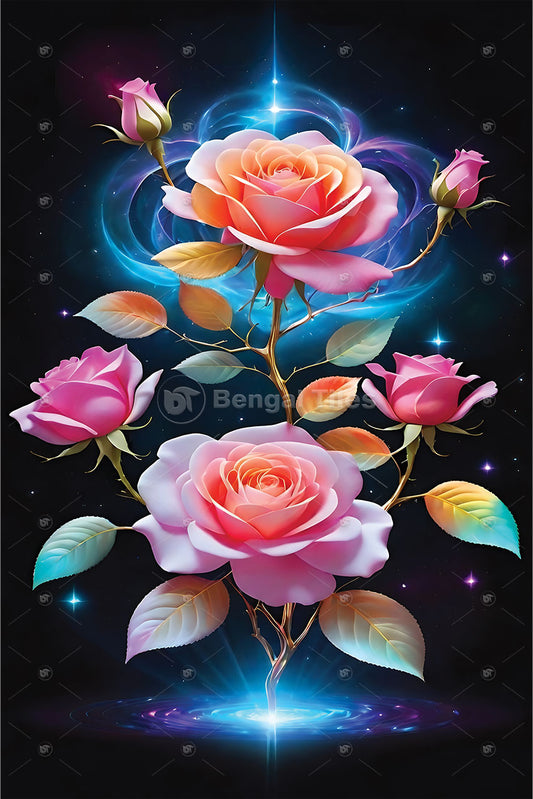 Romantic Rose Bloom 3D Digital Wall Art Print - 12040