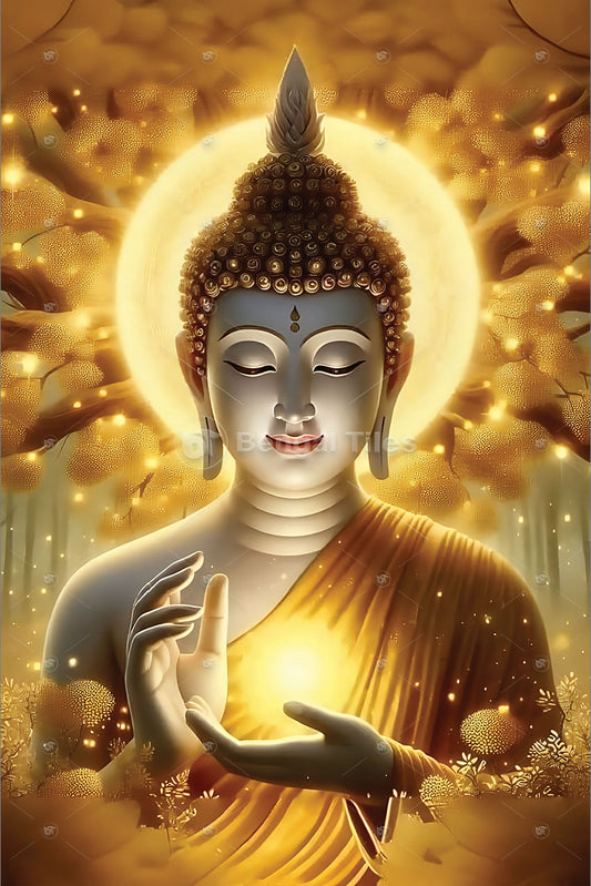Golden Light Buddha Wall Digital Art  - 12052
