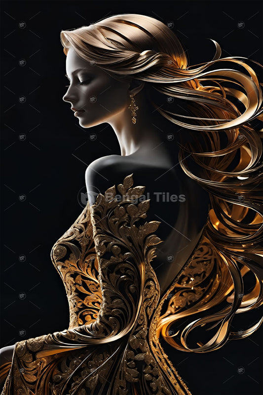 Golden Grace Elegant Lady Digital Wall Art - 12065