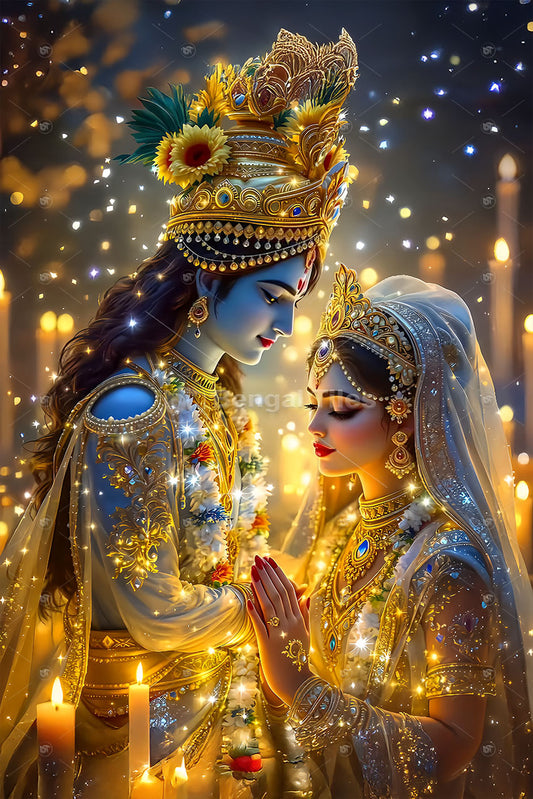 Shri Radha-Krishna Digital Spiritual Wall Decor - 13009