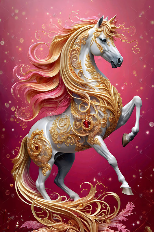 Elegant White & Golden Horse wall Decor - 13016