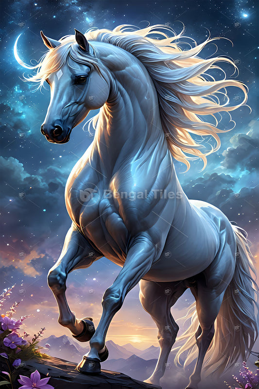 Glossy White Horse Premium Digital Wall Decor  - 13031