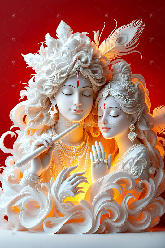 Divine Love Of Radha Krishna Digital Premium  Wall Decor - 13047