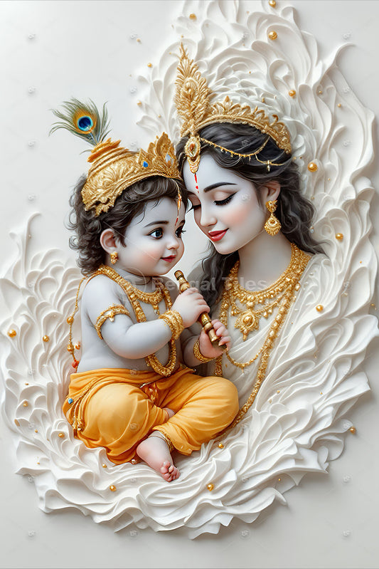 Divine Bond Shri Krishna With Yashoda Premium Spiritual Art - 13051