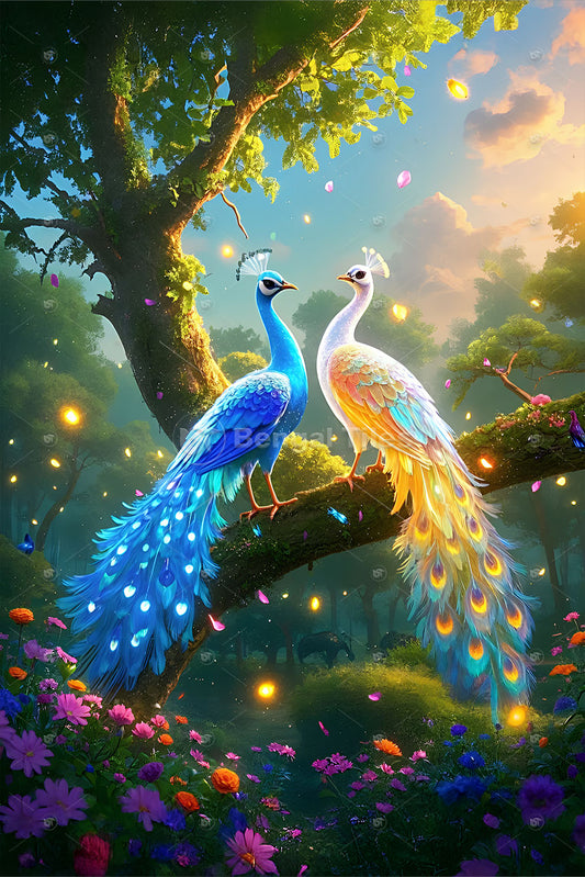 Two Peacock In Love Premium glossy Wall Decor  - 13057