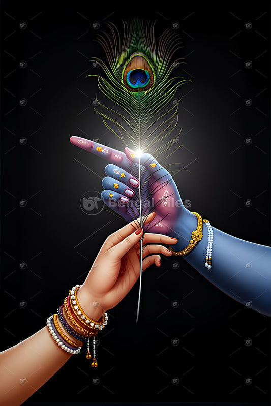 Eternal Love Radha Krishna With Peacock Feather Spiritual Wall Art  - 13059