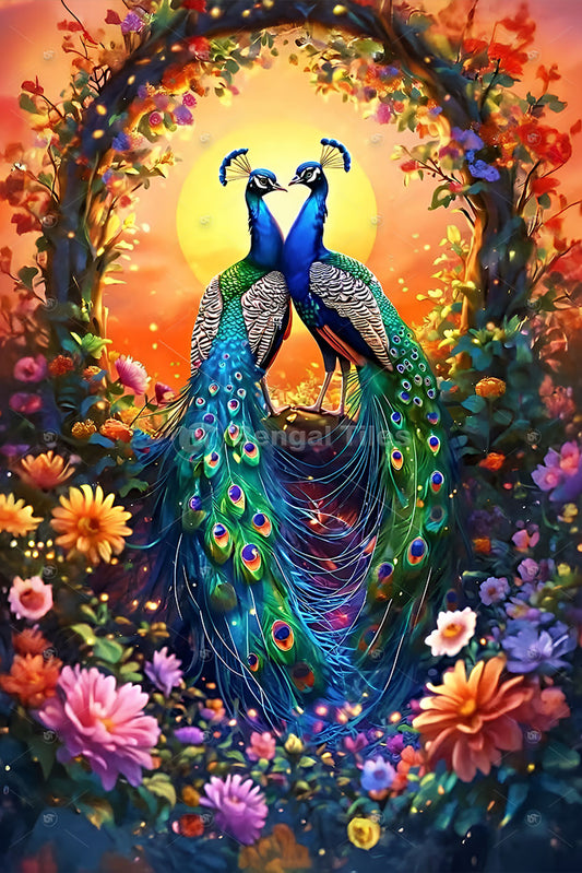 Love in Bloom Glossy Premium Wall Art Of Peacock United - 13065