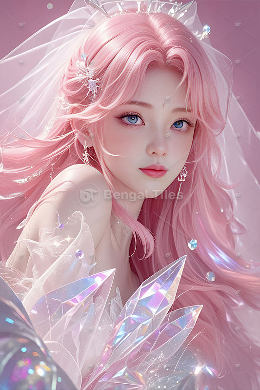 AI Pink Haired Beauty Digital Wall Art - 13068