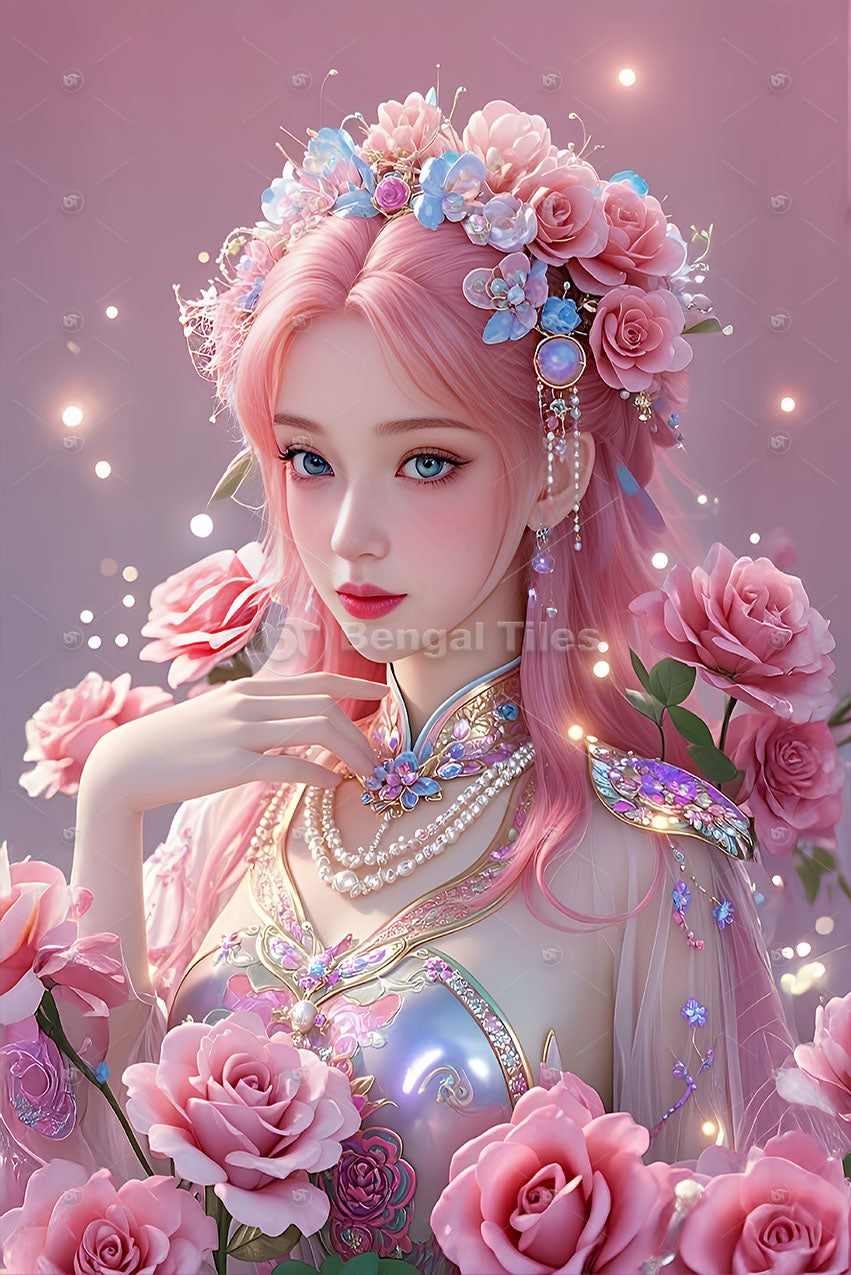 Rose Elegance Girl Premium Wall Print - 13069