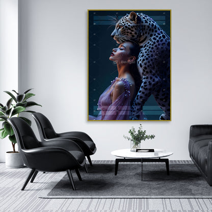 Fantasy AI Elegant Lady And Majestic Tiger Wall Art - 13078