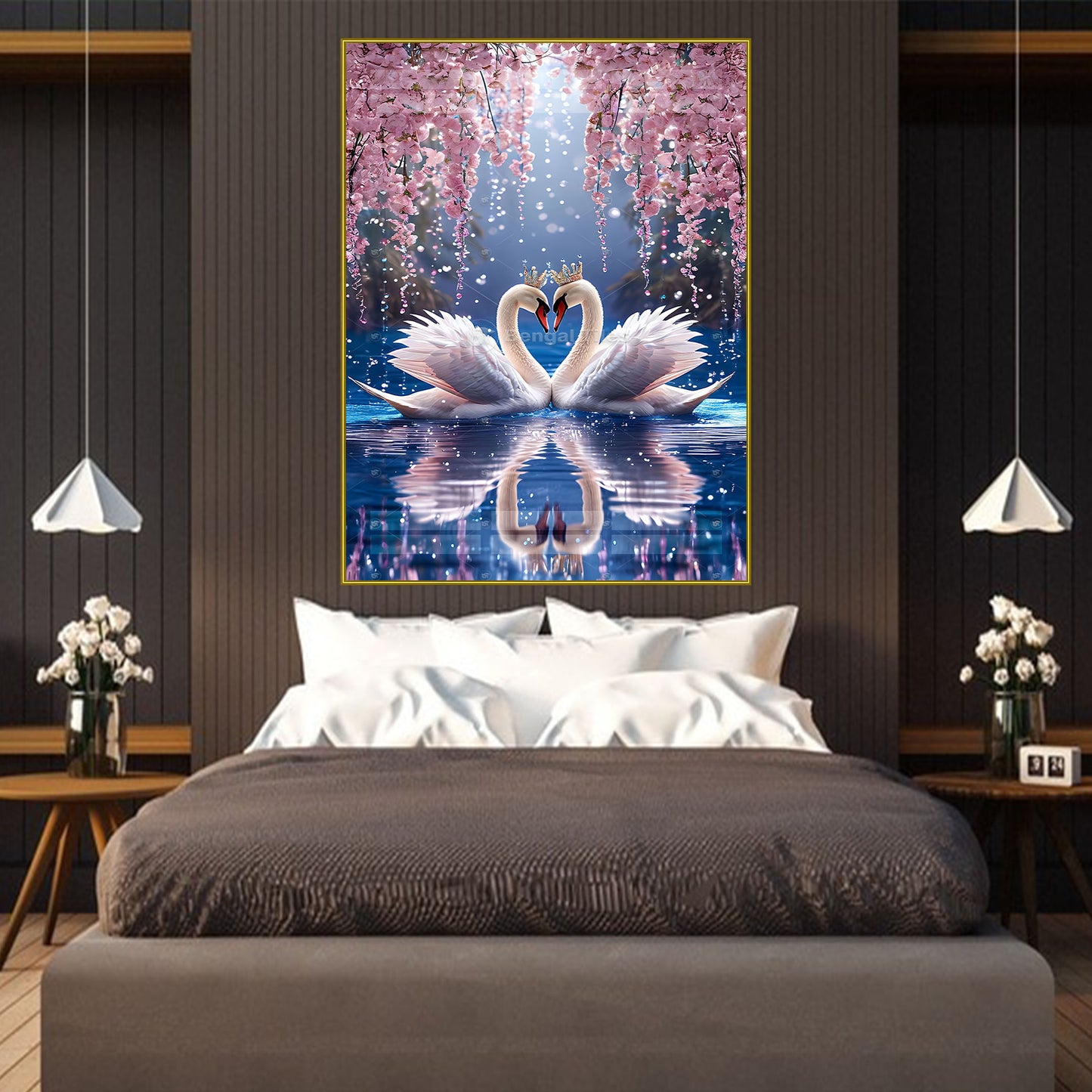 Graceful White Swans Romantic Wall Art - 13082