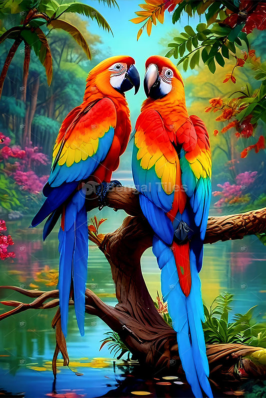 Tropical Lovebirds Premium Macaw Wall Art - 13092