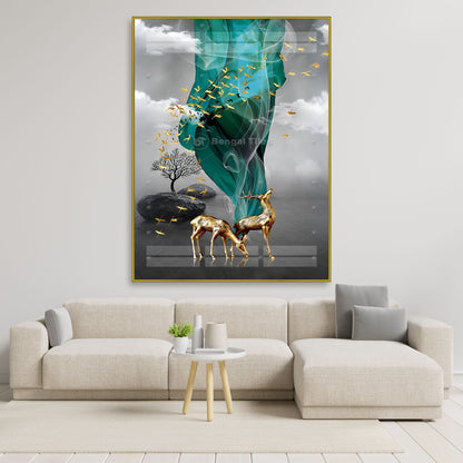 Luxurious Golden Deer set Digital Wall decor - 13097